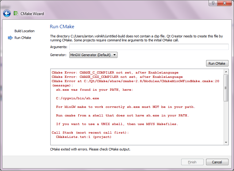 Cmake Configuring Incomplete Errors Occurred Processing